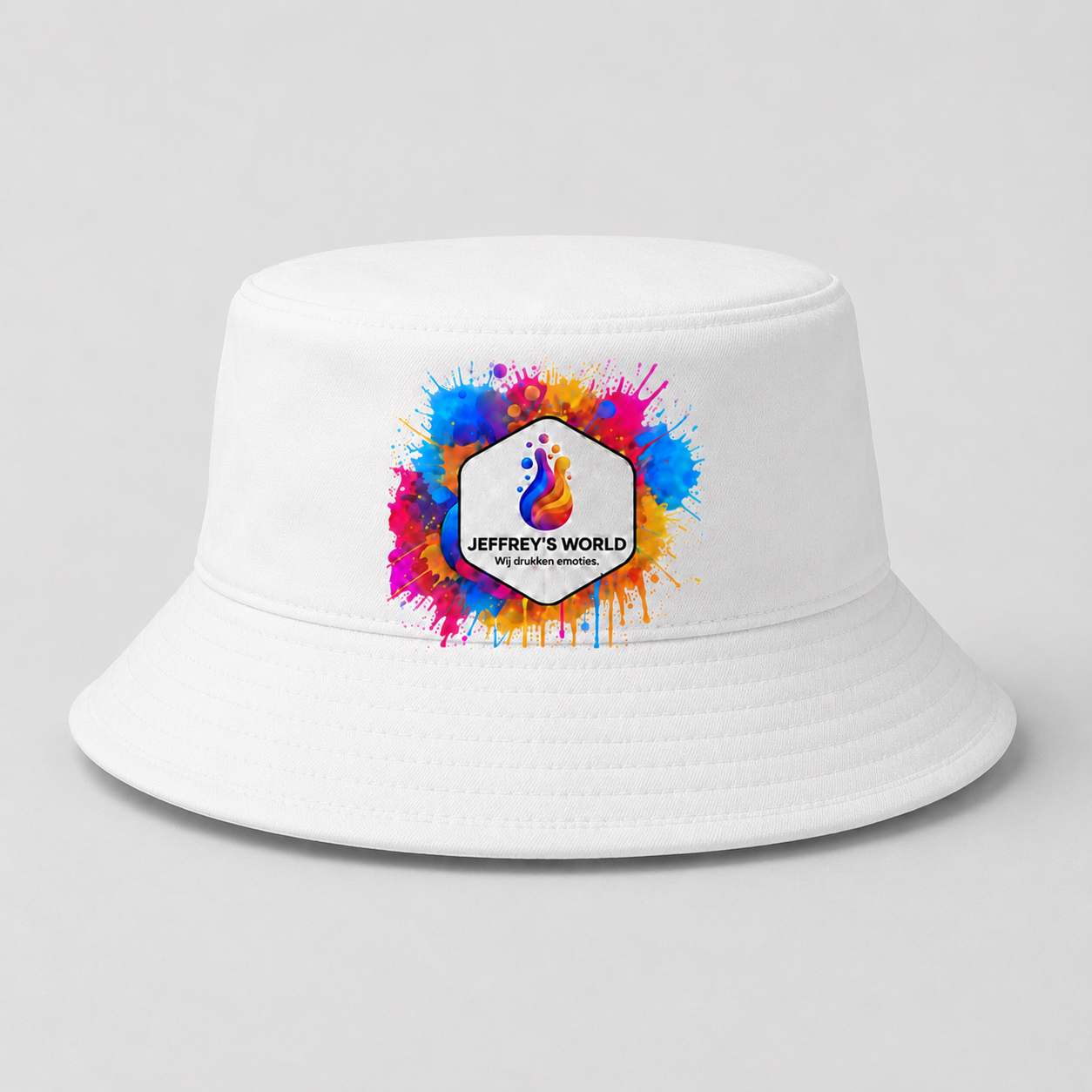 Witte bucket hat met eigen sublimatiebedrukking